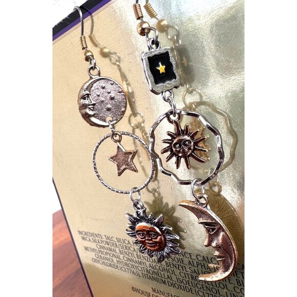 Celestial Sun Moon Stars Earrings Dangle Tarot Halloween Eclectic Mismatched - Picture 5 of 12